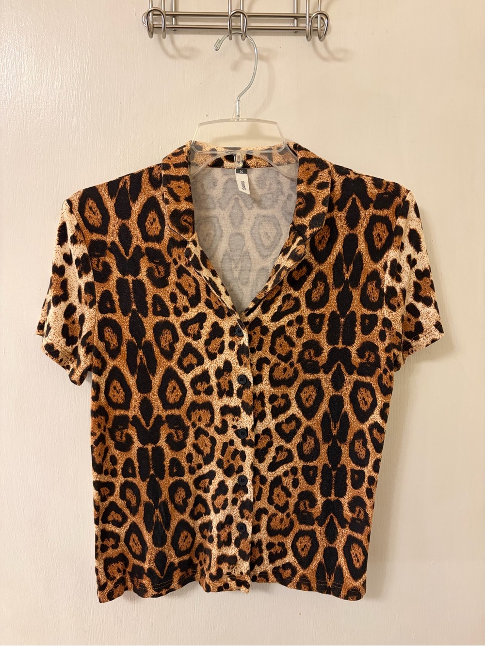 Sybilla Leopard Print Short Sleeve Button-Down Shirt - Brown/Black